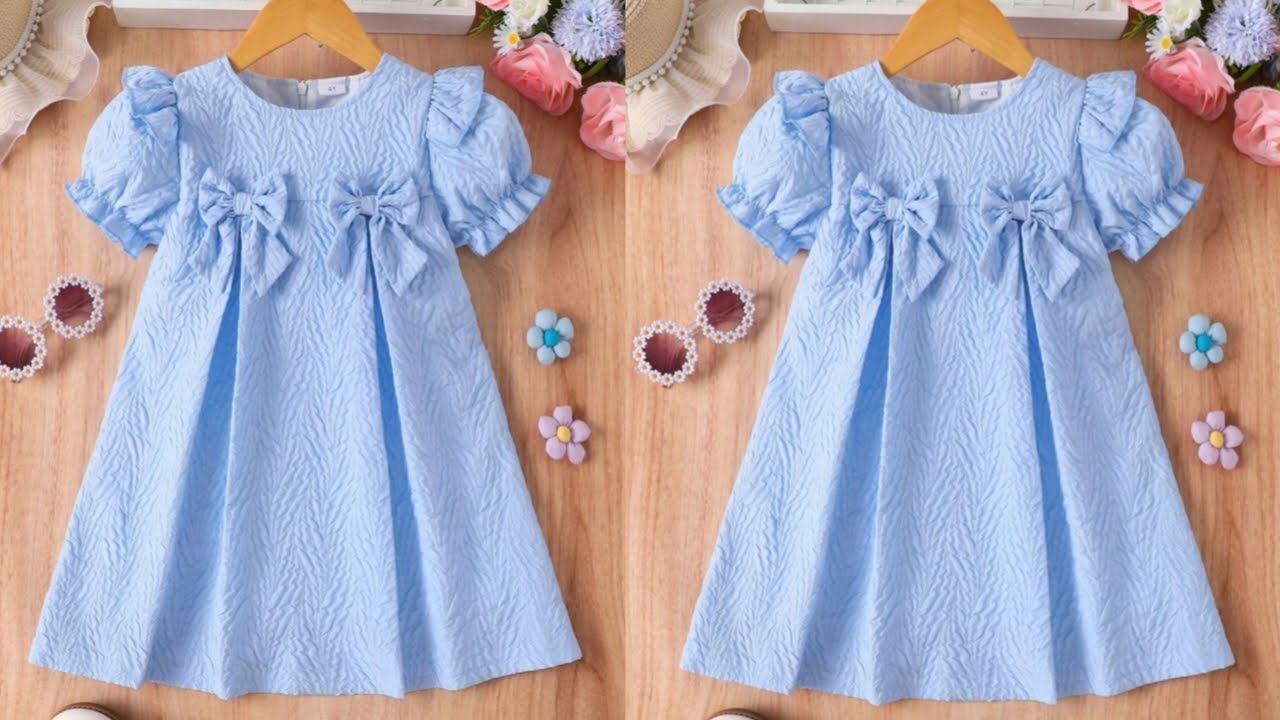Yoke Baby Frock with Puff Sleeves Cutting and stitching for 5-6 Year Baby