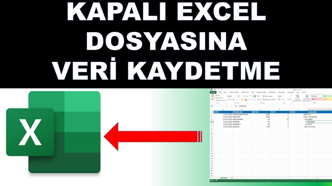 Kapalı durumdaki Excel Dosyasına Veri Kaydetme