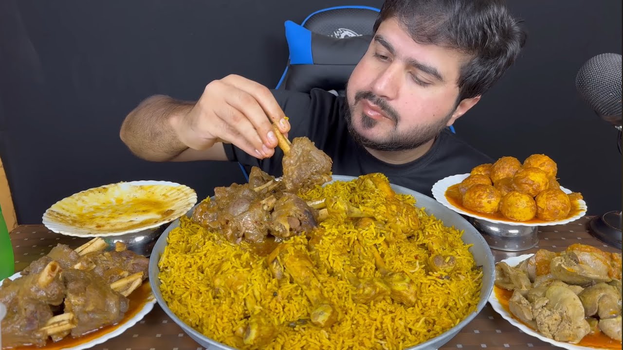 ASMR; Eating Spicy Mutton Curry+Spicy Chicken Biryani+Spicy Eggs Curry+Spicy Chicken Liver Gizzard