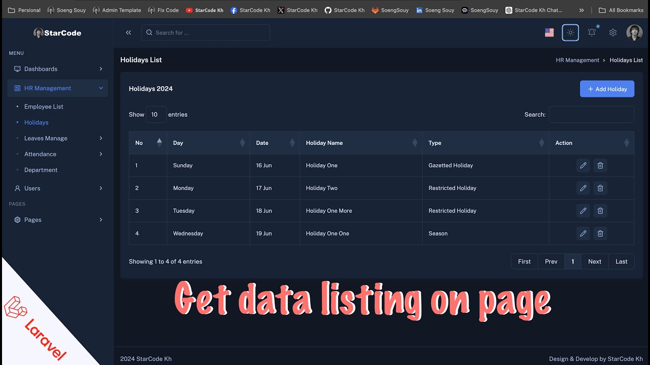 Laravel 11 HR Management: Holiday Data Listing Tutorial