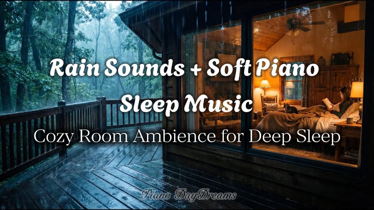 Rain Sounds + Soft Piano Sleep Music - Cozy Room Ambience for Deep Sleep
