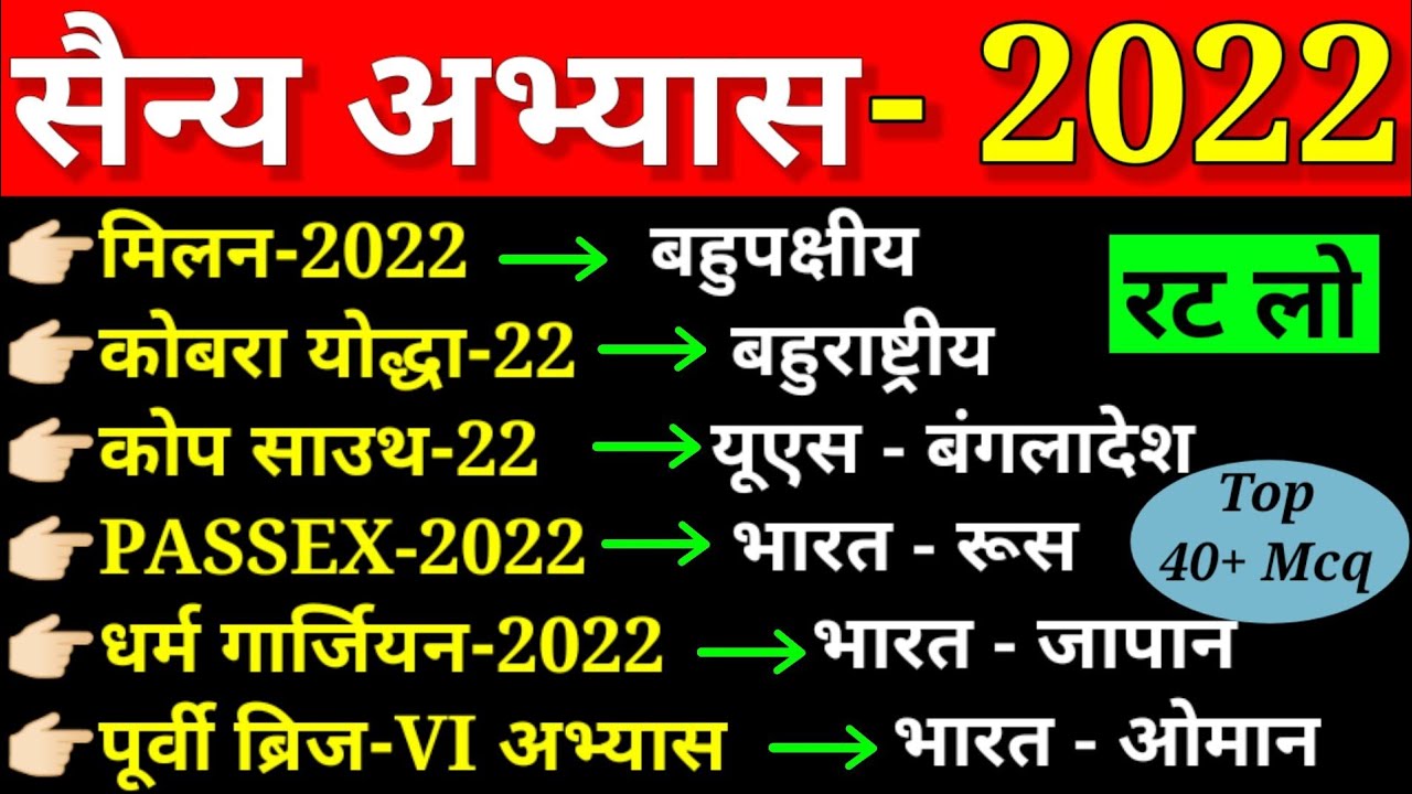 महत्वपूर्ण युद्ध अभ्यास 2022 | For All Gov.Exams SSC RRB UPSC | Important Military Exercise 2022