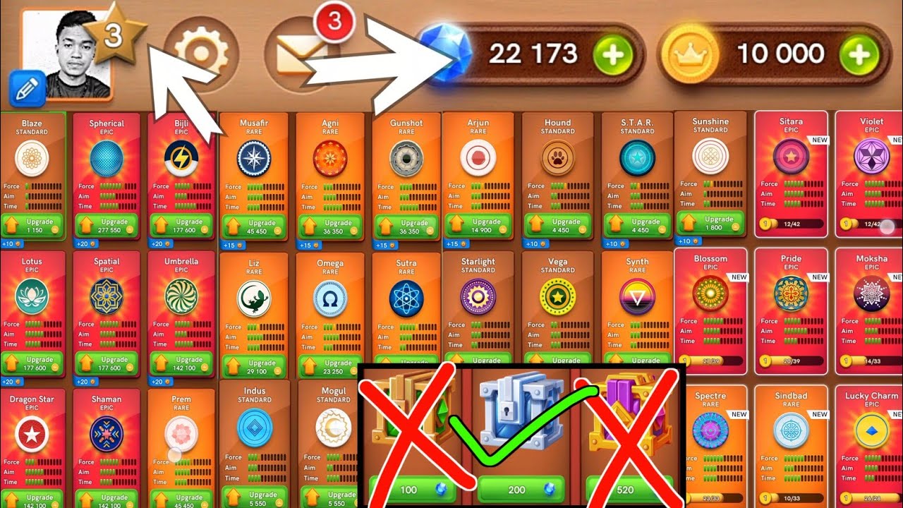 ⚡ 3 Level I'd 20k Gems Unboxing 😱 Noob To Pro I'd 💪 Bk Carrom Pool ⚡