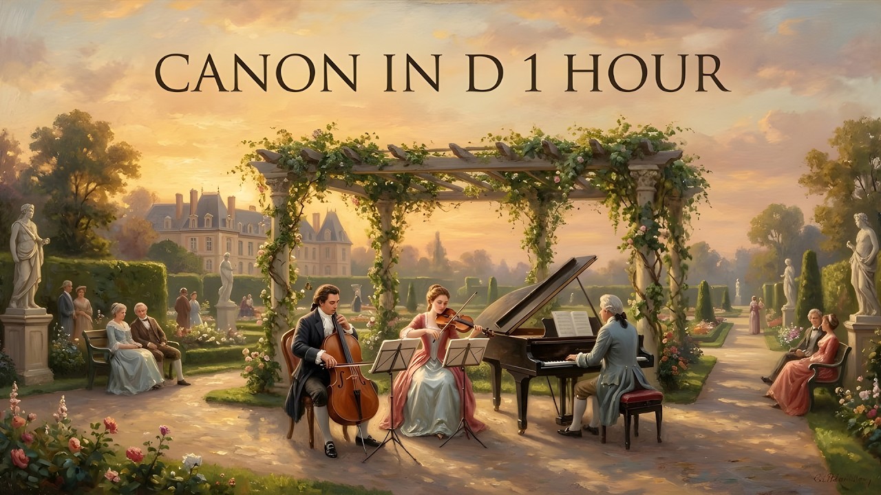 Канон ре мажор — 1 час — фортепиано, скрипка и виолончель 🎼 Расслабляющая классическая музыка и AI