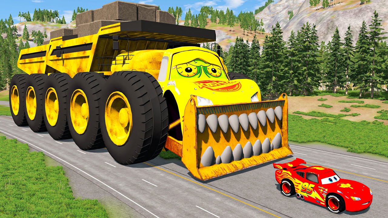Giant CRANE SQUEEZER McQueen Truck Eater VS Cars Lightning McQueen Escape Monster Beamng Drive #10