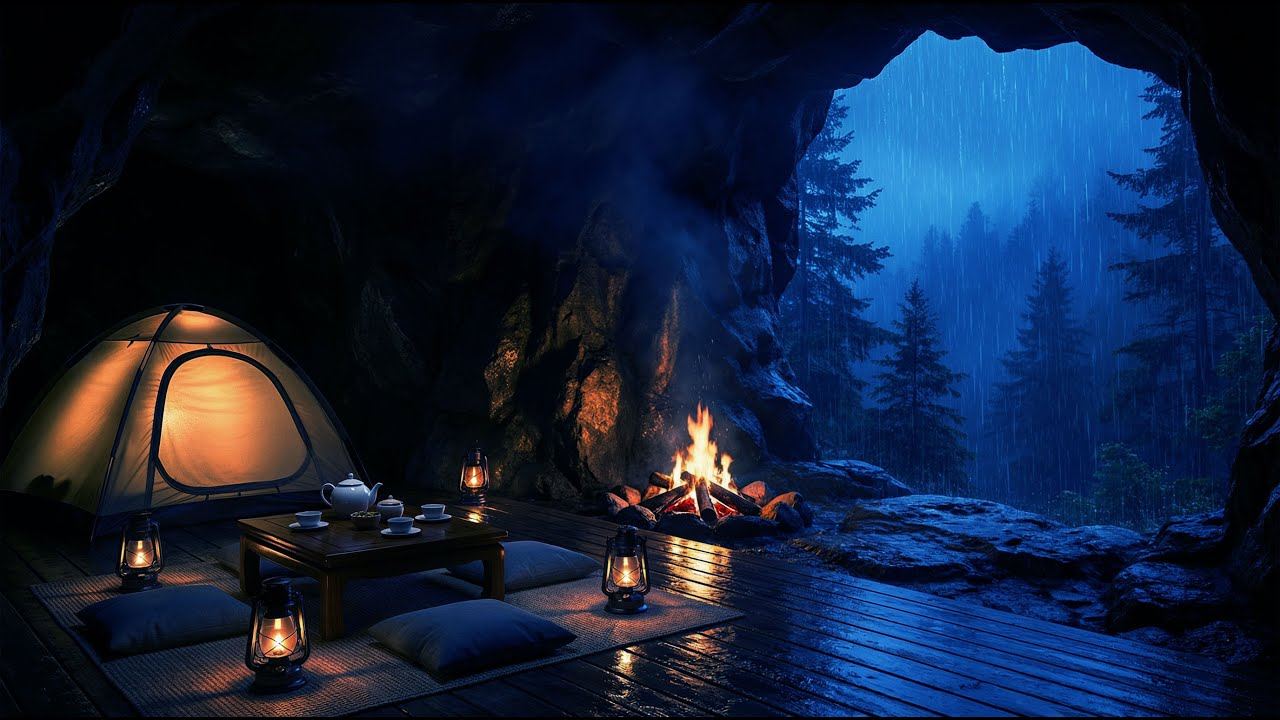 Deep Night Rain in a Forest Cave 🌧️ Heavy Rain Sounds for Full Relaxation