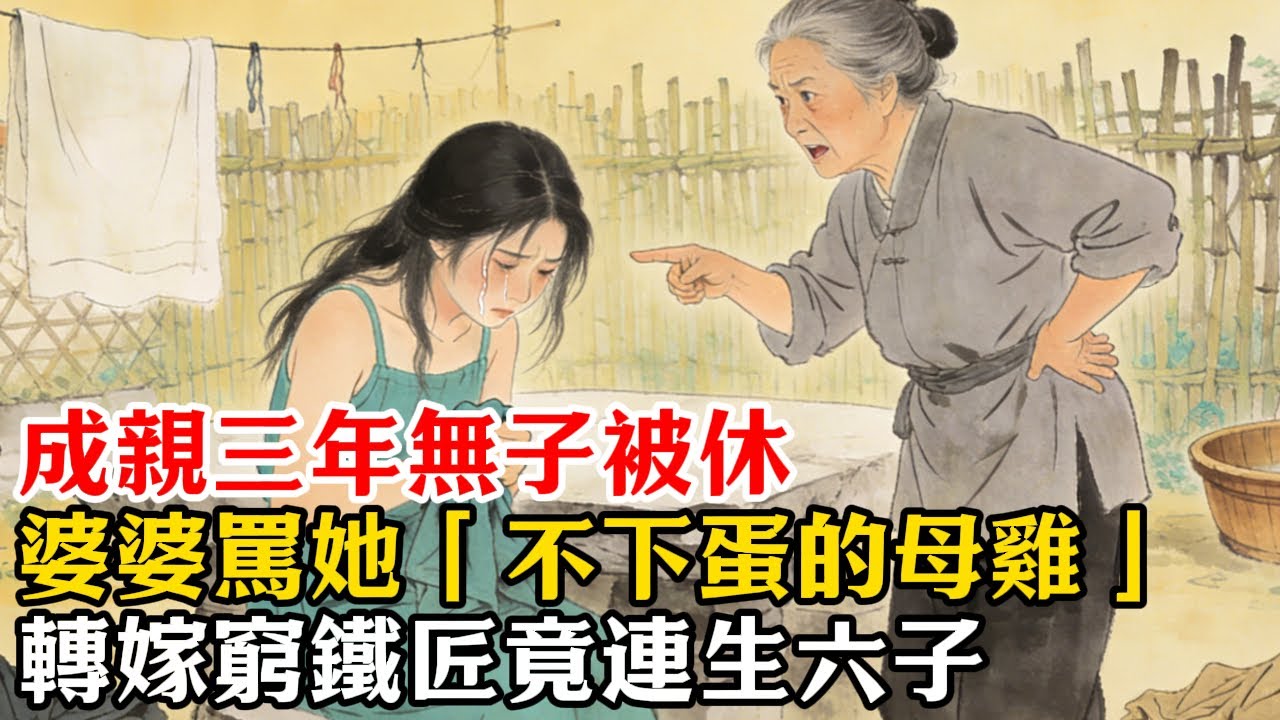 成親三年無子被休，婆婆罵她「不下蛋的母雞」！轉嫁窮鐵匠竟連生六子，十年後前夫得知真相，當場後悔到吐血！婆媳矛盾, 因果報應, 爽文, 聽書, 睡前故事#民間故事#故事頻道#故事分享#情感故事