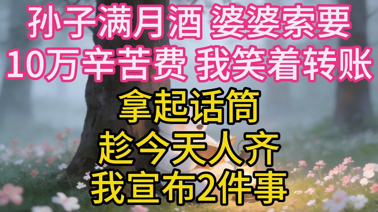 孫子滿月酒，婆婆索要10萬辛苦費，我笑著轉賬，拿起話筒：趁今天人齊，我宣佈2件事