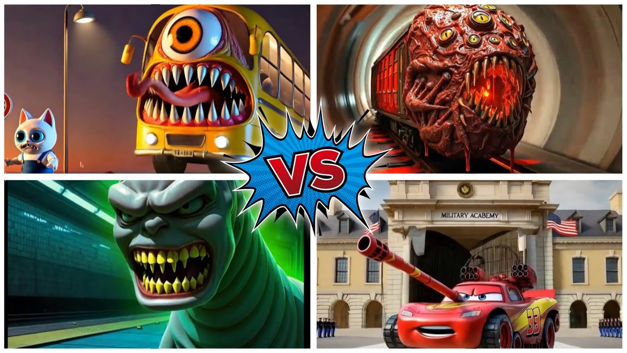 School Bus Monster vs Train Eater vs Thomas vs McQueen &ndash; Monster Music Battle!