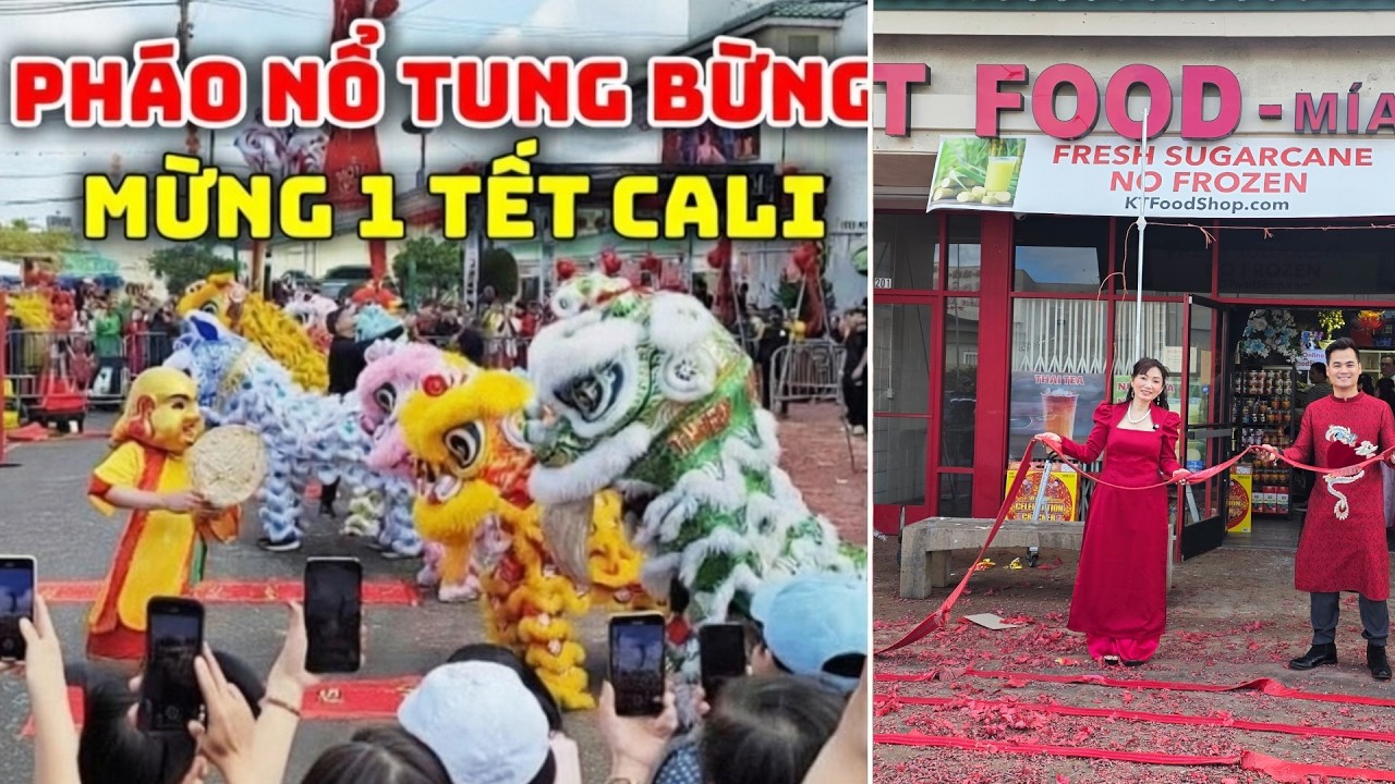 Múa Lân Đốt Pháo Tưng Bừng Mùng 1 Tết ở Bolsa Bất Kể Trời Mưa - Tết ở Nam Cali Mỹ | KT Food
