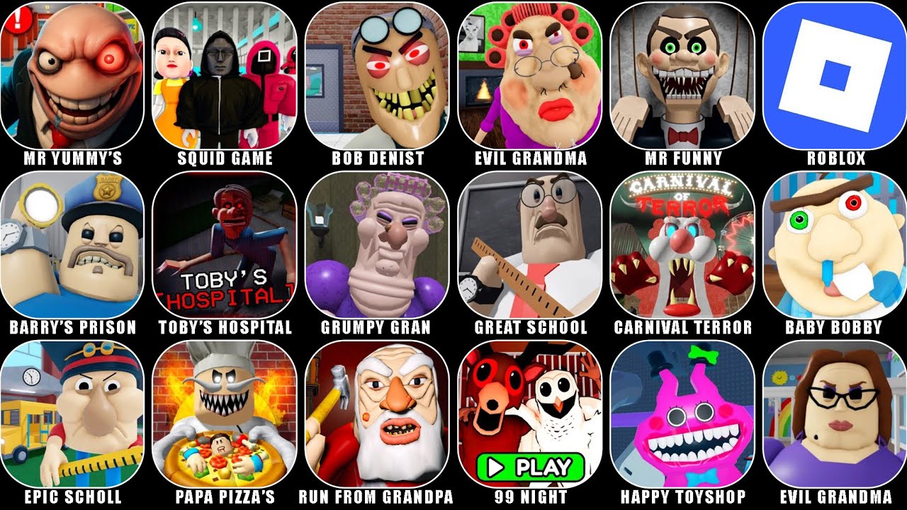 ROBLOX HARD MODE: ESCAPE MR YUMMY'S SUPERMARKET, 🦑 SQUID GAME FAMILY, ESCAPE BOB THE DENIST,..