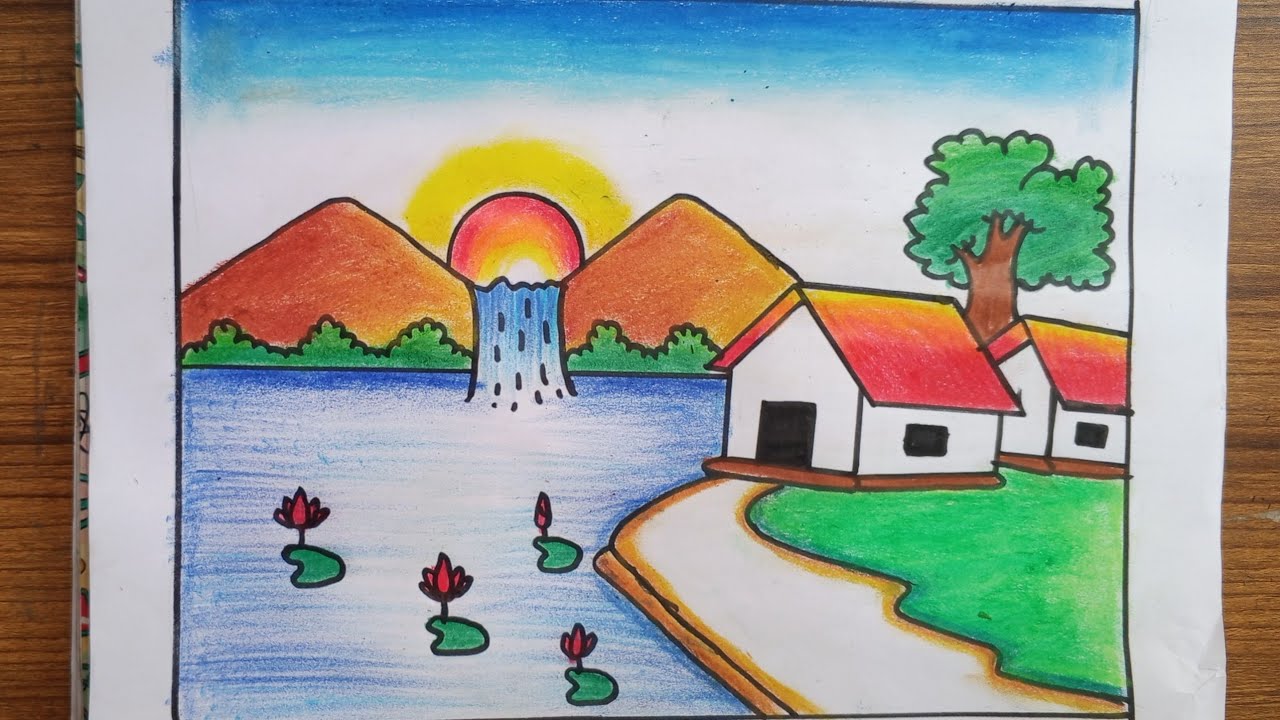 Landscape scenery drawing  || How to draw scenery of village / easy art #scenery @EasyDrawing24 