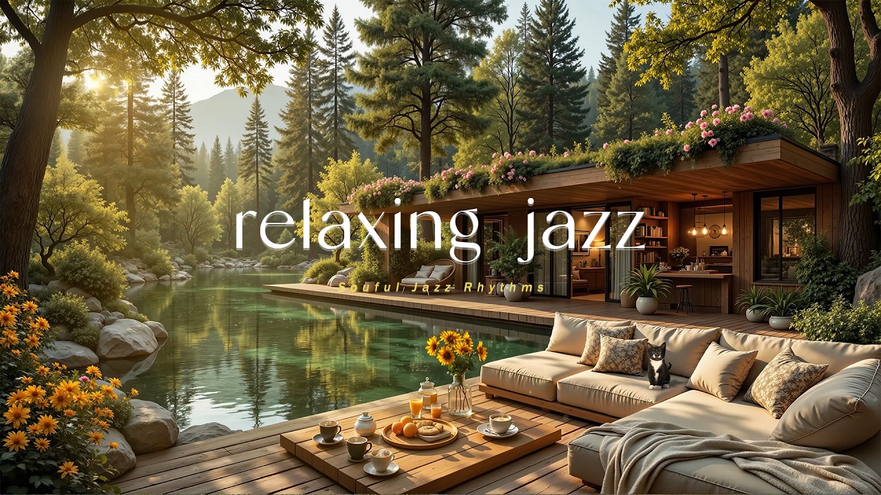 Gentle Morning Jazz in a Lakeside Forest Retreat | Relaxing Jazz, Warm Sunlight & Birdsongs for Calm