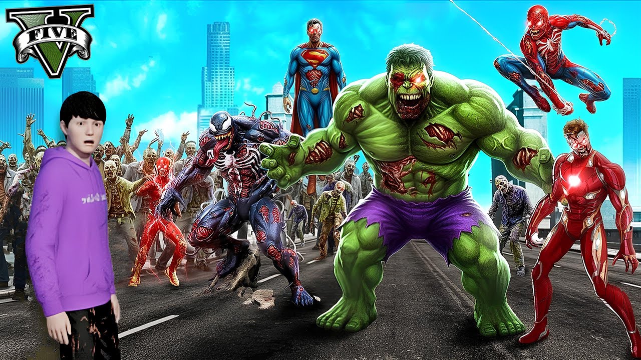 Superhero တွေ Zombie ဖြစ်ကုန်သောအခါ... | Superhero Zombie Outbreak in GTA V
