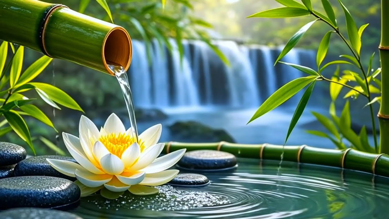 Relaxing Music for Healing + Bamboo Water Sounds 🌿 Deep Sleeping Music, Stress Relief, Calm the Mind