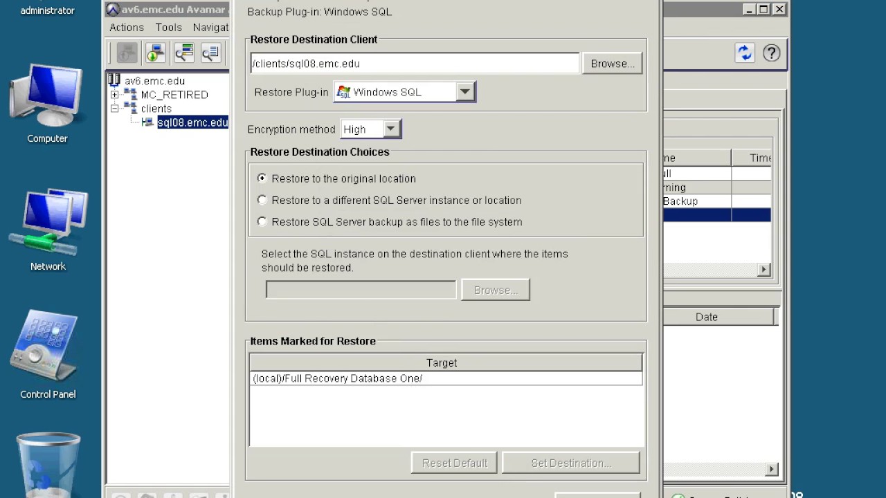 EMC Avamar SQL Recovery