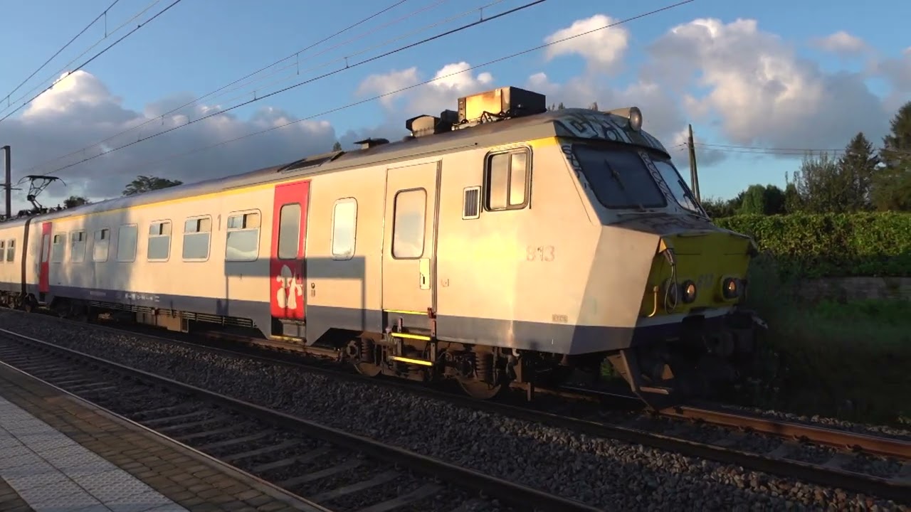 SNCB Belgium Railways - оживленное движение поездов на междугородней линии недалеко от Брен-ле-Ко...