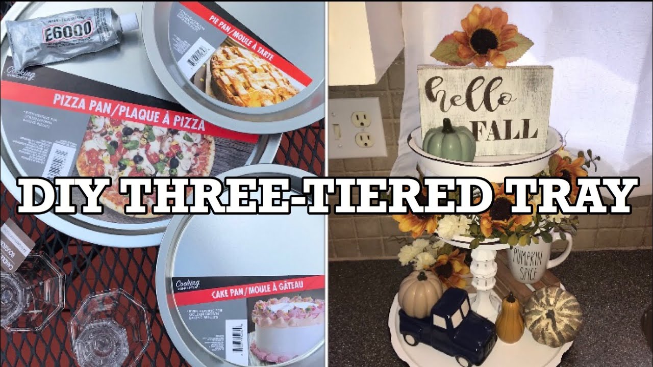 DIY DOLLAR TREE THREE-TIERED TRAY | FALL DECOR #diydollartreetieredtray #diy