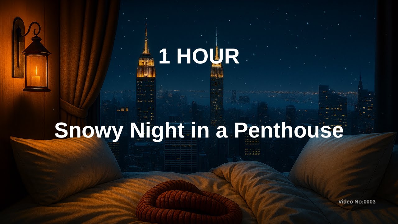 Winter Night City View with Snowfall & Distant Traffic Sounds 🌃❄️ | Relaxing Urban Ambience | 