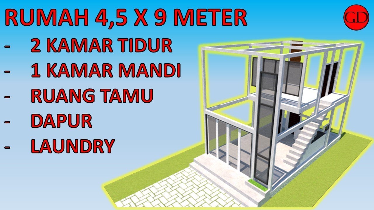 Desain Rumah Minimalis 4,5 x 9 Meter - 2 LANTAI