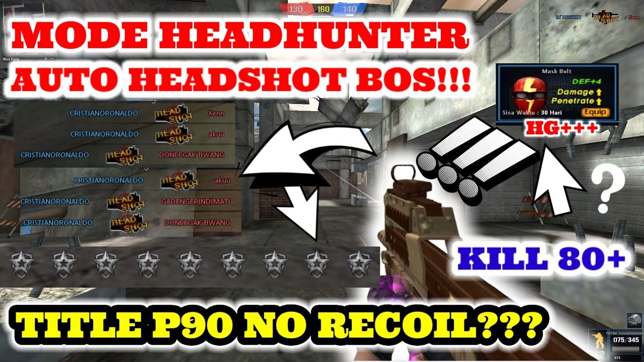 MODE HEADHUNTER DI REDROCK PAKAI P90 NO RECOIL?? BENAR-BENAR GUA GENDONG TEAM! -Pointblank Indonesia