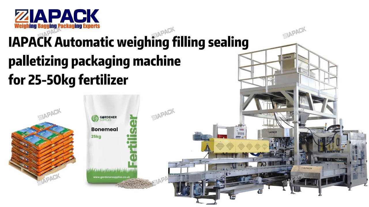 IAPACK Automatic weighing filling sealing palletizing packaging machine for 25-50kg fertilizer
