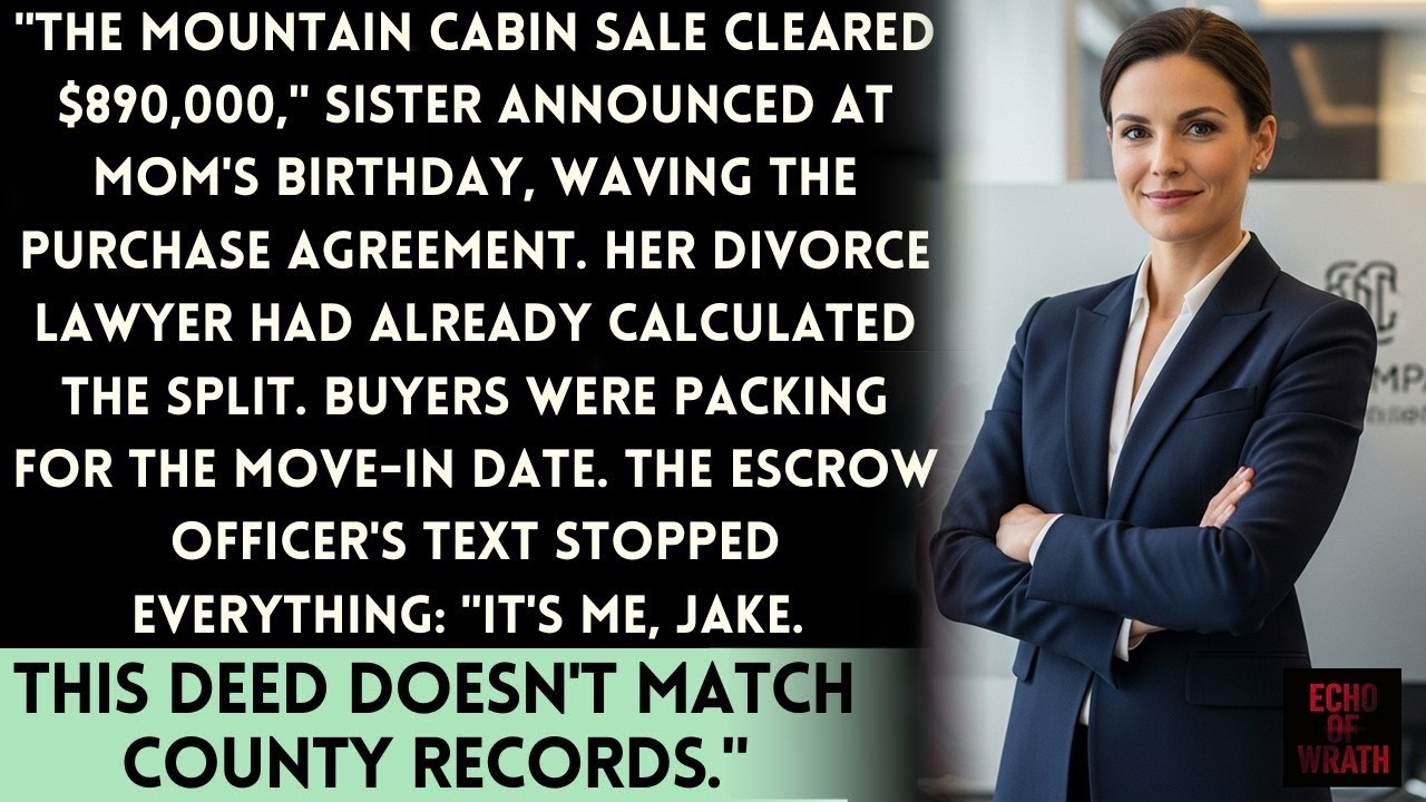 Sister Sold My Mountain Cabin for Her Divorce Settlement — The Escrow Officer Was My College Roommat