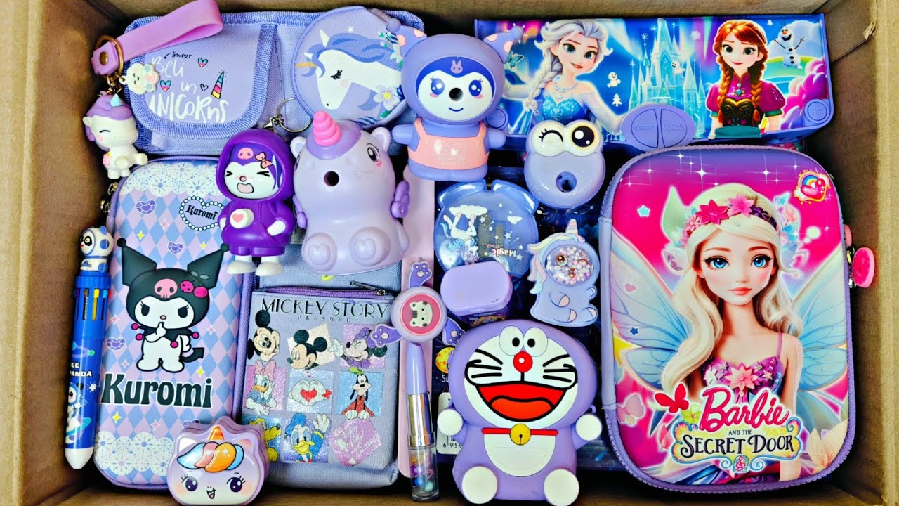 Ultimate purple stationery items - Kuromi stationery pouch, pencil box, unicorn pencil sharpener