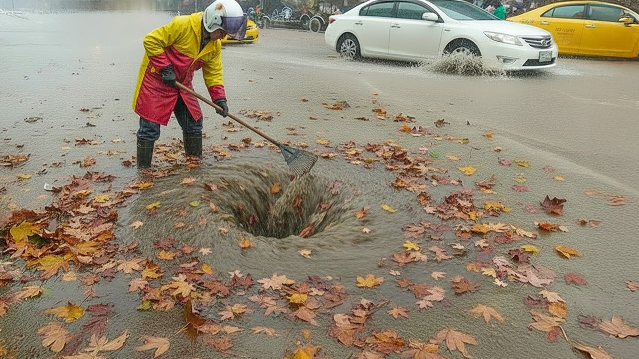 Huge Debris Removal Unclogs a Powerful Street Drain