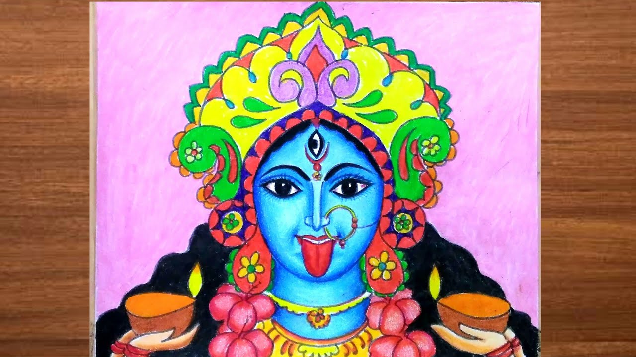 Maa kali face drawing easy step by step/Kali maa face drawing/kali puja drawing