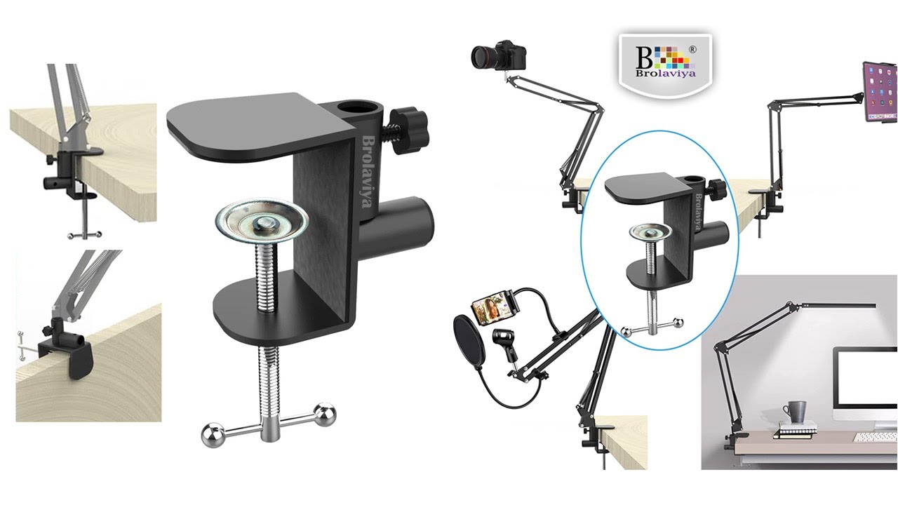 BROLAVIYA Large Desk Base Clamp Mount for Microphone Boom Scissor Arm, Table C Clip for Arm Stand