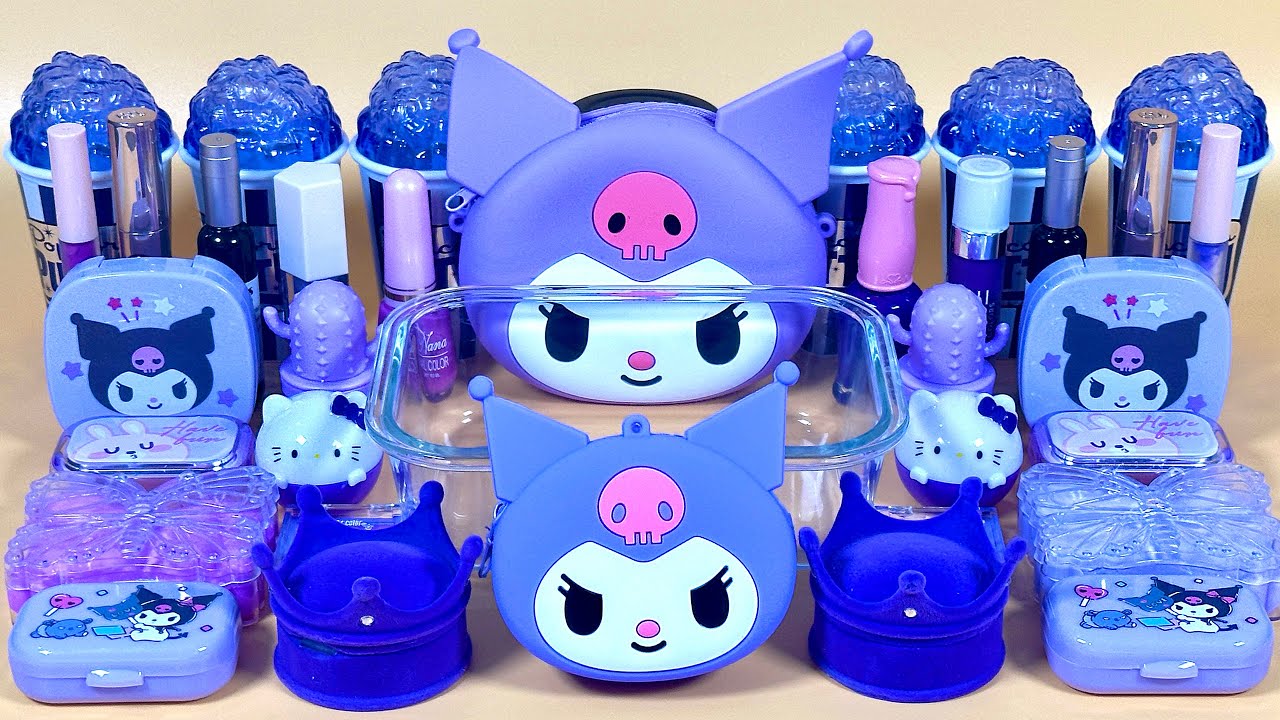 KUROMI SLIME 💜 Mixing purple Makeup Glitter and Beads into Clear Slime. ASMR Slime triggers.