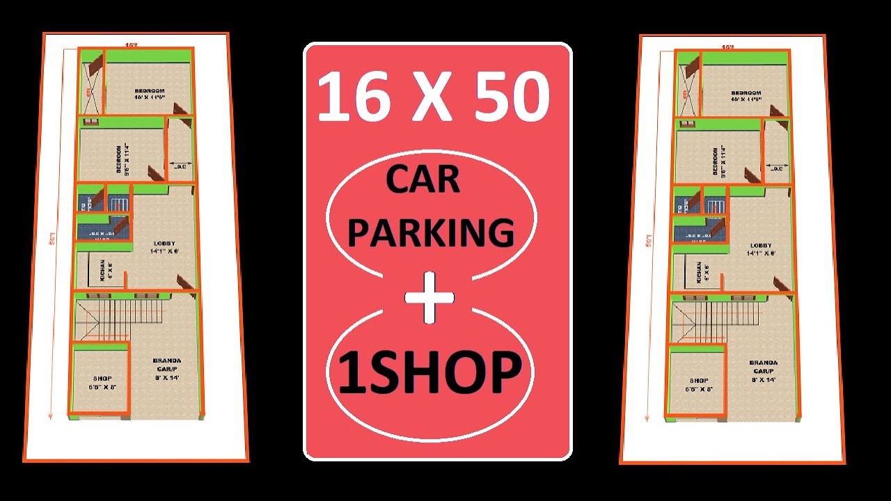 16 X 50 2BHK 1SHOP HOUSE PLAN WITH CAR OARKING 16 * 50 2बैडरूम वाला घर का नक्शा PLAN NO. GHG1111