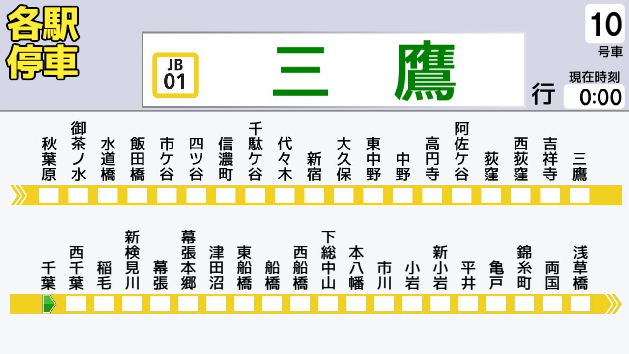 【ワイド化/架空LCD】JR中央・総武線 千葉→三鷹【全駅ﾅﾝﾊﾞﾘﾝｸﾞ対応】