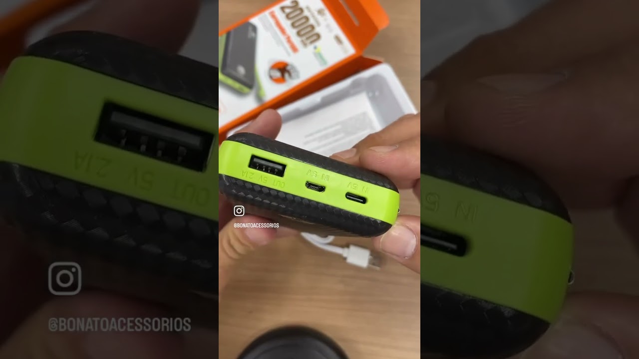 Unboxing apresenta&ccedil;&atilde;o powerbank carregador port&aacute;til WUP-959 peining com cabos embutidos e sa&iacute;da USB