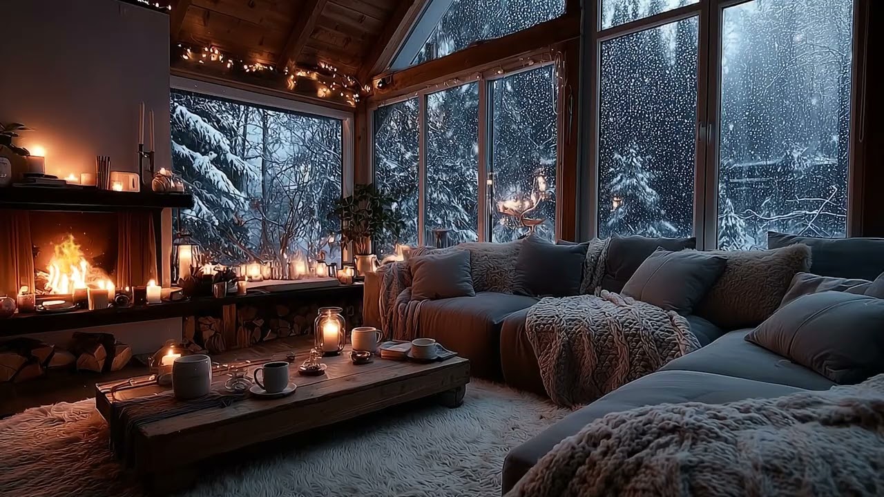 Warm Winter Fireplace with Soft Piano 🎹 Snowy Holiday Ambience for Calm & Peace