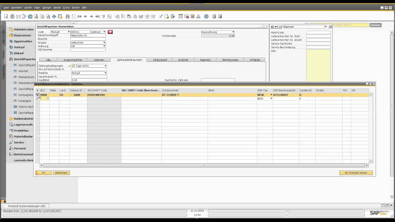Definieren der Lieferanten Bank-Verbindung in SAP Business One