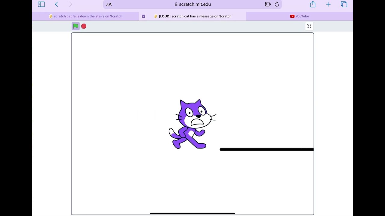 Purple Scratch cat fell down the stairs