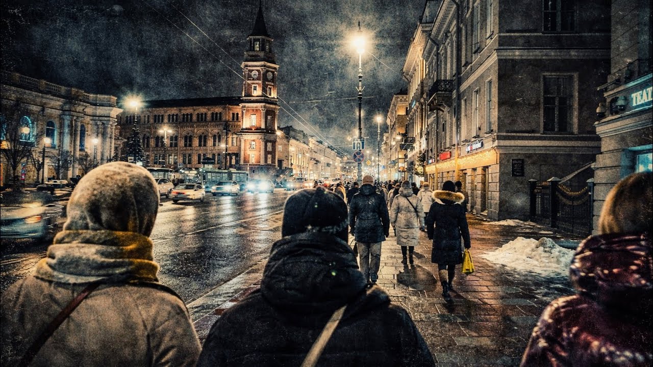 Зимний вечер в центе Санкт-Петербурга.