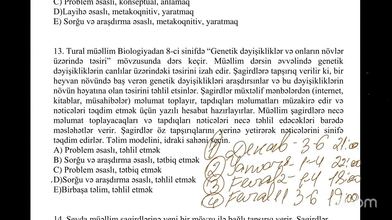 Kurikulumdan qəbul sualları