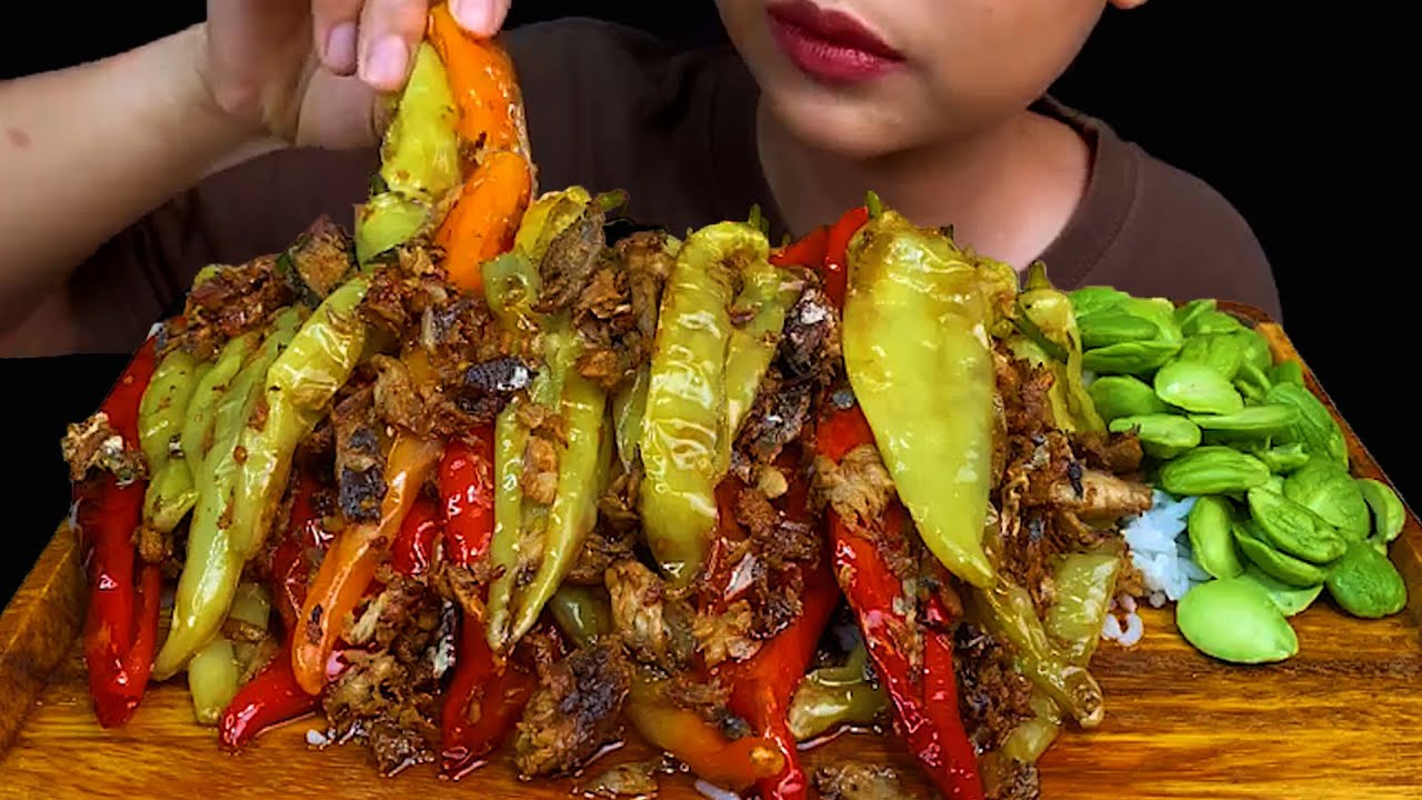 CHILLI MUKBANG||FRIED CHILLI WITH MACKEREL FISH & STINK BEANS (  PETAI )