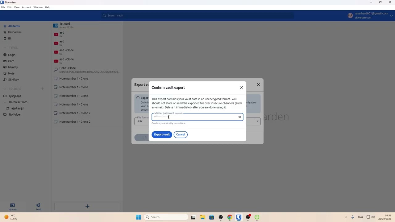 Bitwarden Desktop App &ndash; How to Export Vault