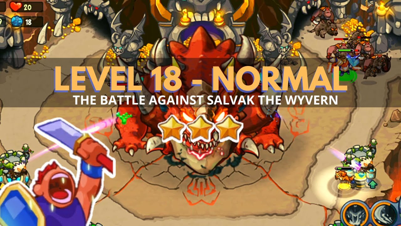 King of Defense: Level 18 NORMAL / THE BATTLE AGAINST SALVAK THE WYVERN / with basic heroes