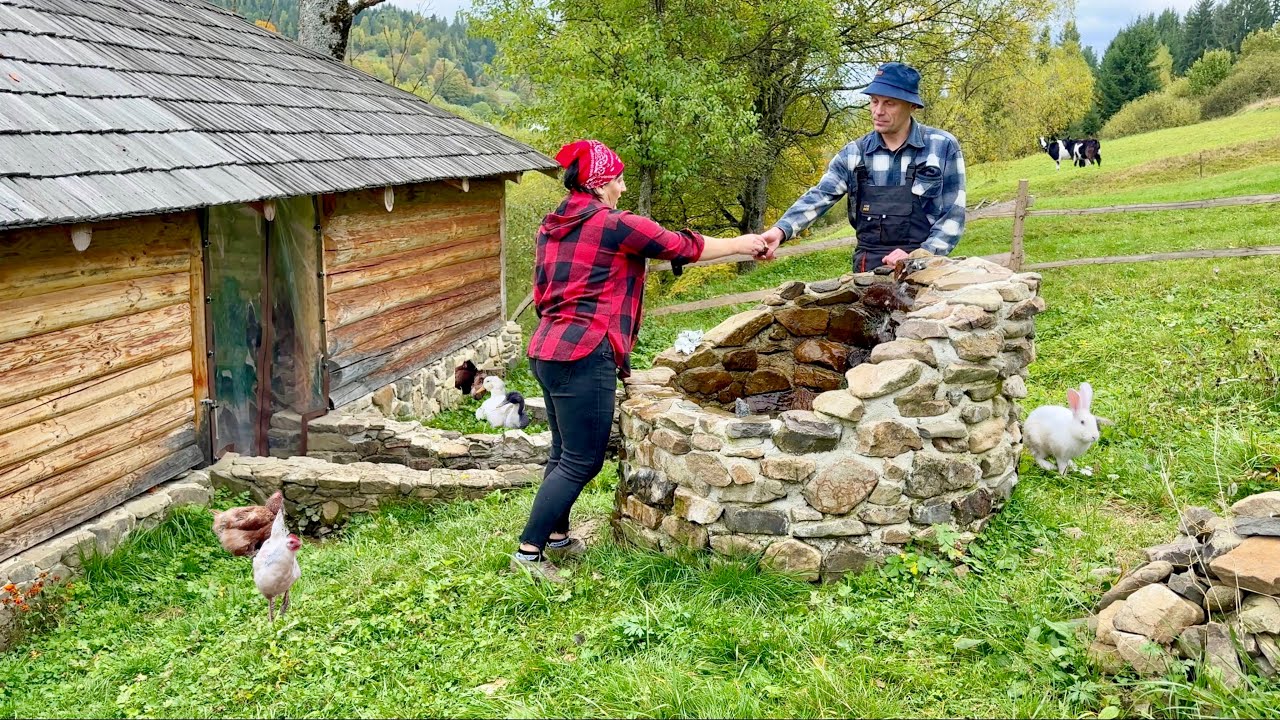 Accepting the beauty of simple rural life in a mountain village on a rainy autumn day