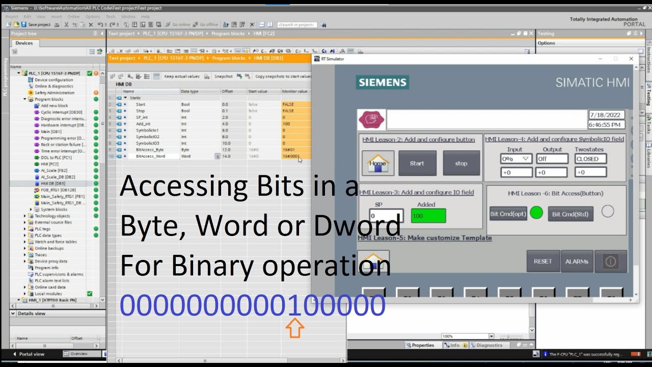TIA Portal: Accessing bits in Byte,Word or Dword for binary operation | TIA Lesson-25 |HMI Lesson-06