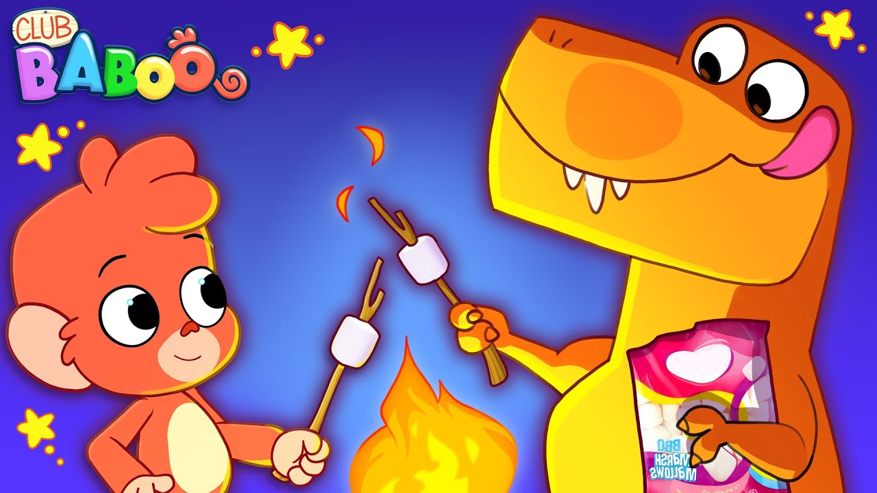 Club Baboo | 1&frac12; HOUR VIDEO | Dinosaurs at the Marshmellow Campfire | Learn Dino Names for Kids