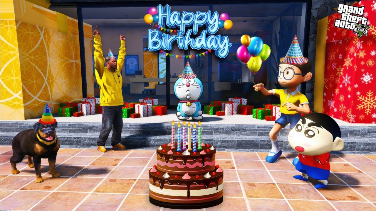 Doraemon Birthday Celebration in GTA 5 | GillyDass Surprise Gift In Doraemon Birthday Party