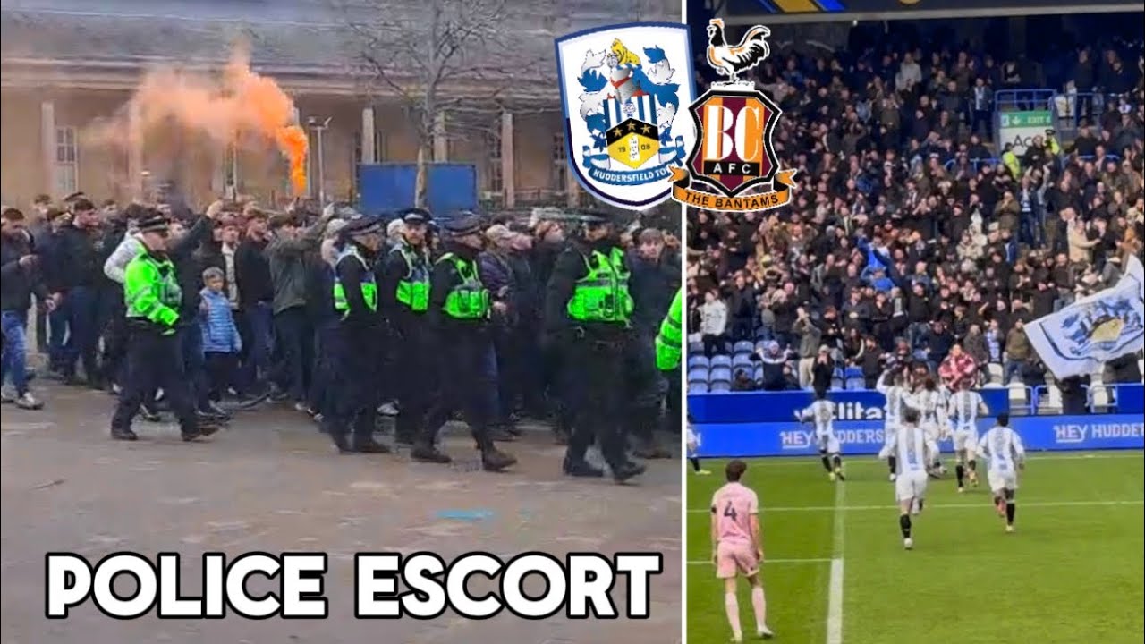 TENSE SCENES/ POLICE ESCORT AFTER TOWN WIN WEST YORKSHIRE DERBY!!