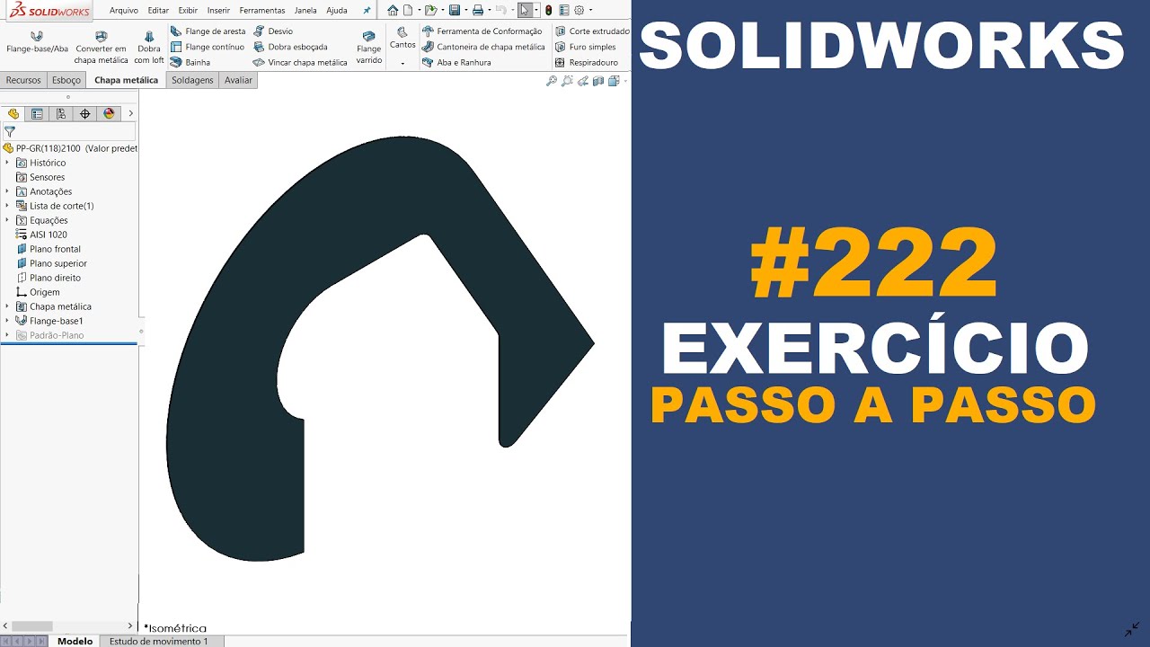 SOLIDWORKS | EXERCÍCIO 222 - CHAPA CORTADA DE 780x617x1,5mm #solidworks