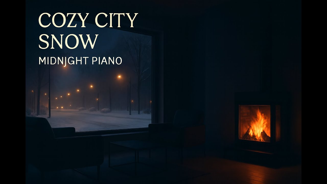 Soft Piano by the Fireplace | Snowy City Night Ambience | Relax • Study • Sleep